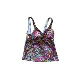 ABS Vintage Y2K Paisley Babydoll Tankini‎ Top Babydoll Sz 6 Small Summer Bright